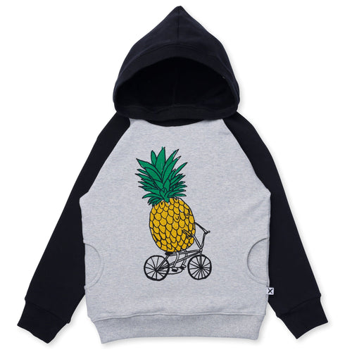 Minti Biking Pineapple Furry Hood - Grey Marle/Black