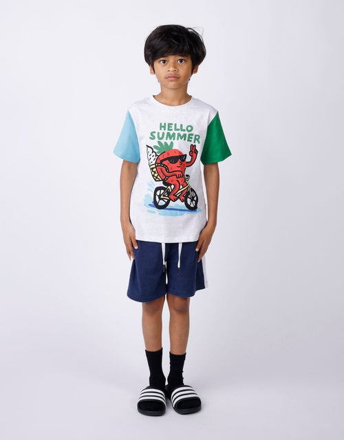 Minti - Biking Strawberry Tee | White Marle/Blue/Green - PREORDER
