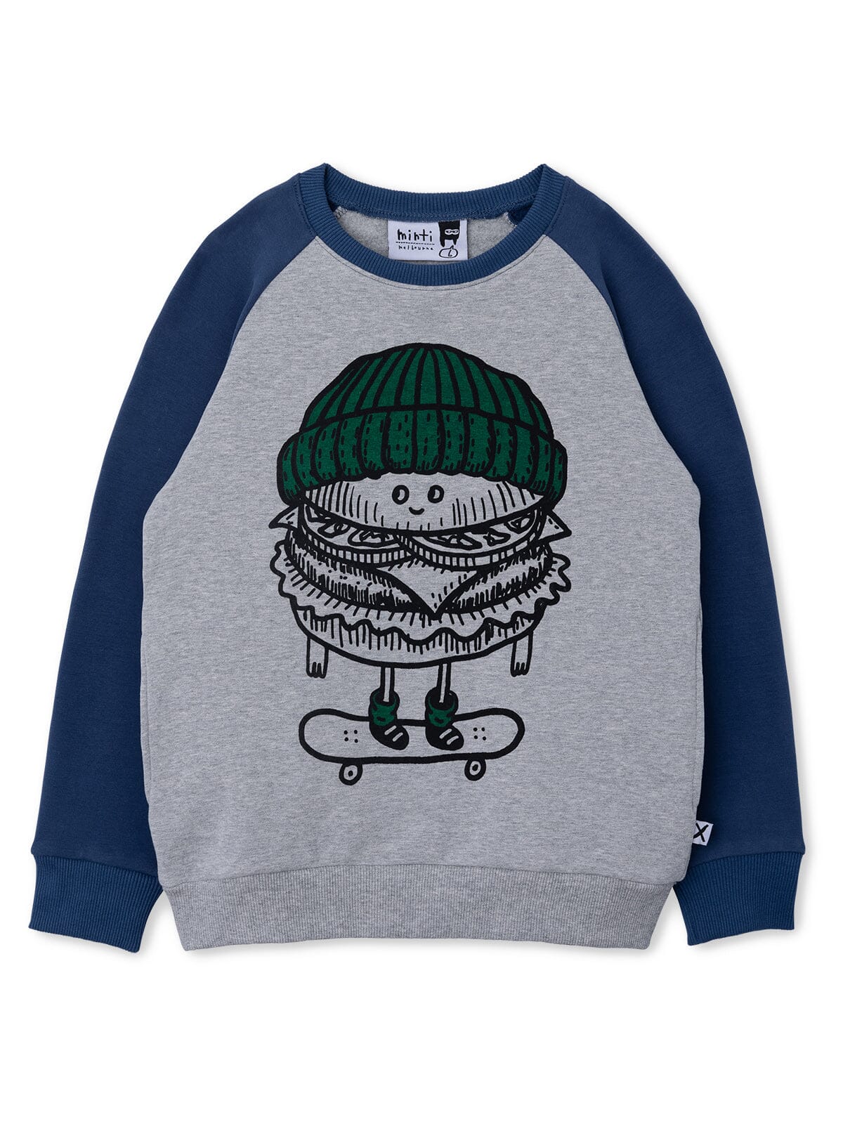 Minti Burger Skater Furry Crew - Grey Marle/Navy Jumper Minti 