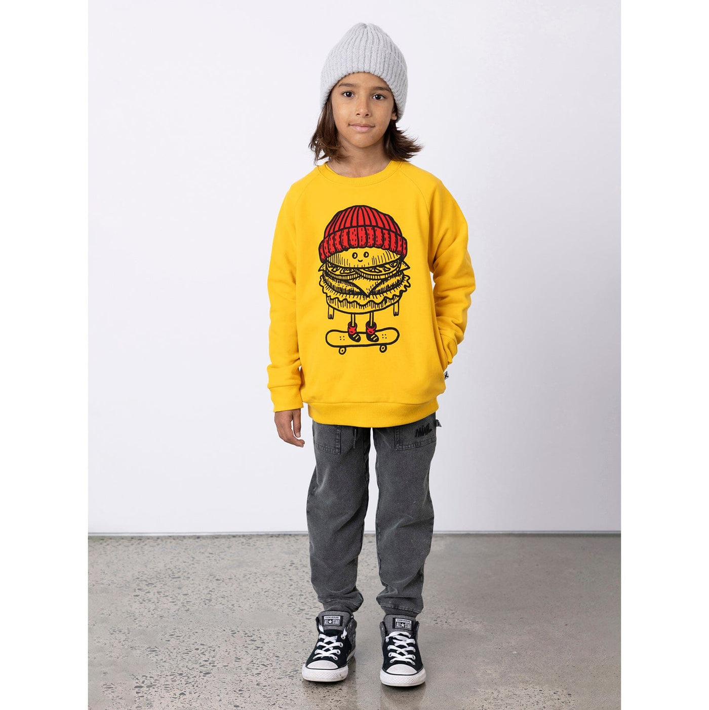 Minti Burger Skater Furry Crew - Mustard - PREORDER Jumper Minti 