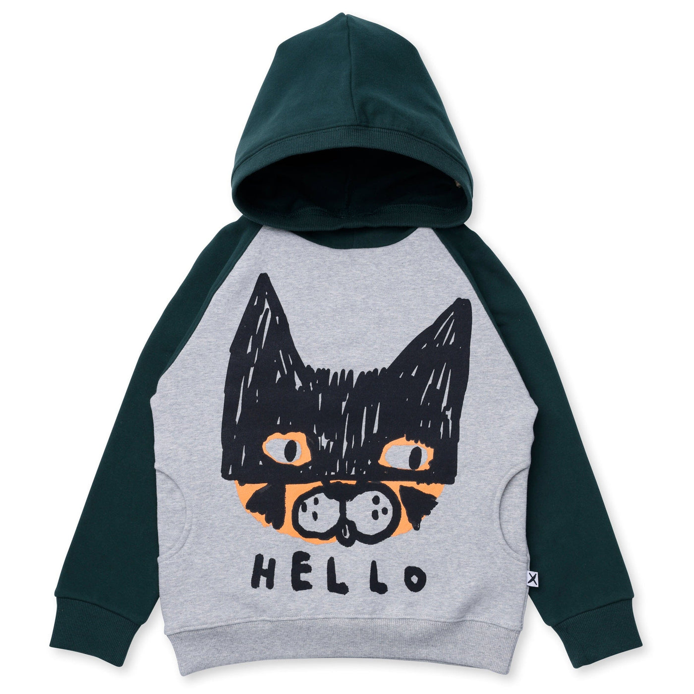 Minti Cat Bat Furry Hood - Grey Marle/Forest Hoodie Minti 
