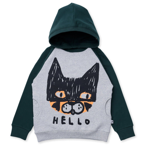 Minti Cat Bat Furry Hood - Grey Marle/Forest