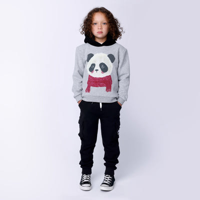 Minti Cosy Panda Furry Hood - Grey Marle/Black Hoodie Minti 