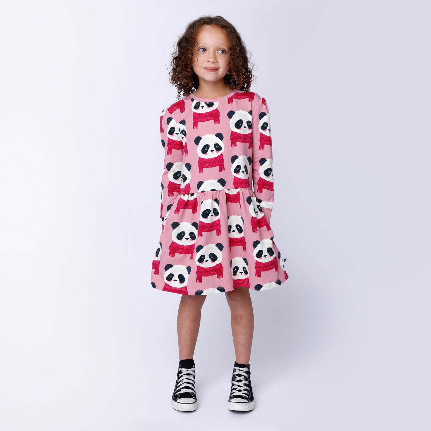 Minti Cosy Pandas Dress - Fuchsia Long Sleeve Dress Minti 