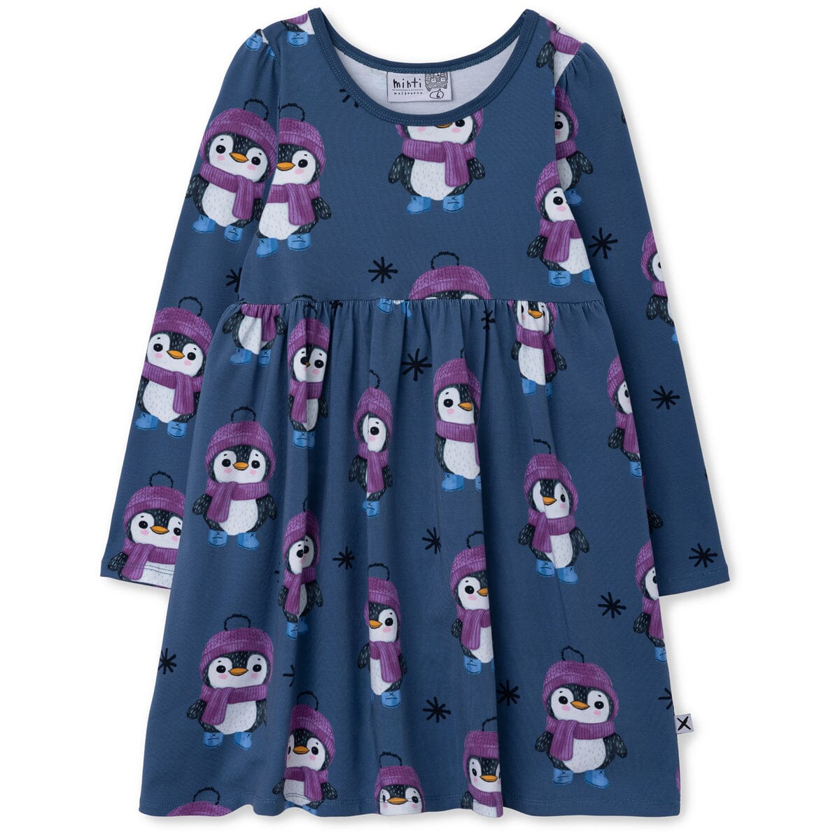 Minti Cosy Penguin Dress - Dark Blue Long Sleeve Dress Minti 