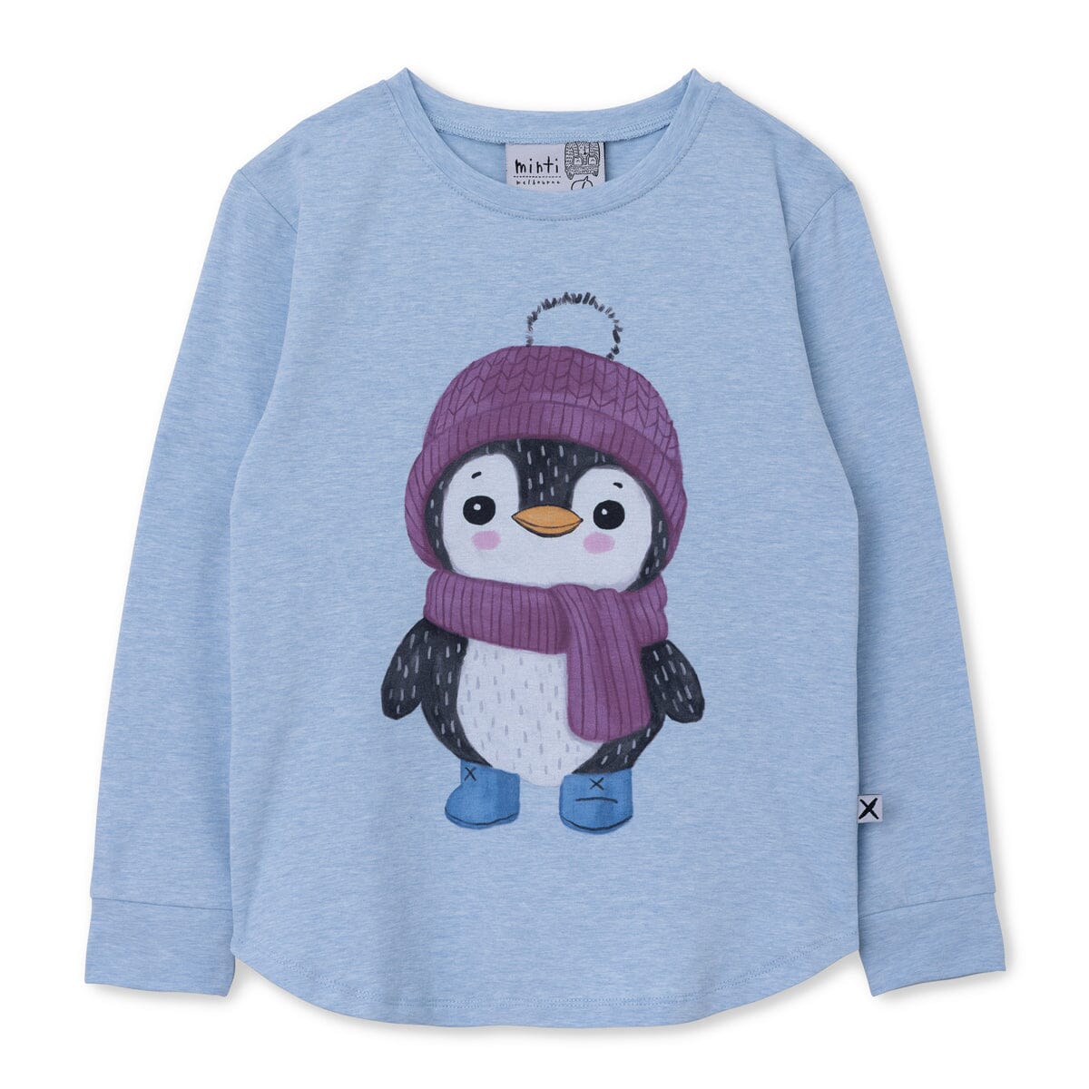 Minti Cosy Penguin Tee - Cornflower Marle Long Sleeve T-Shirt Minti 