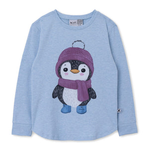 Minti Cosy Penguin Tee  - Cornflower Marle