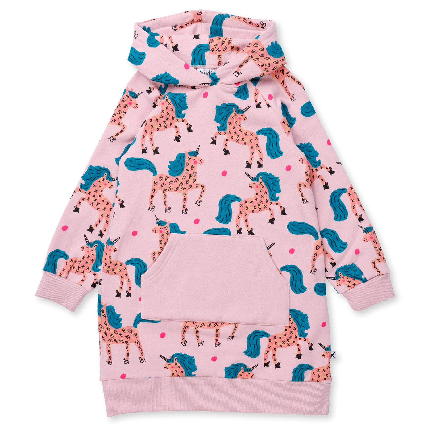 Minti Dancing Unicorns Furry Hoodie Dress - Ballet Long Sleeve Dress Minti 