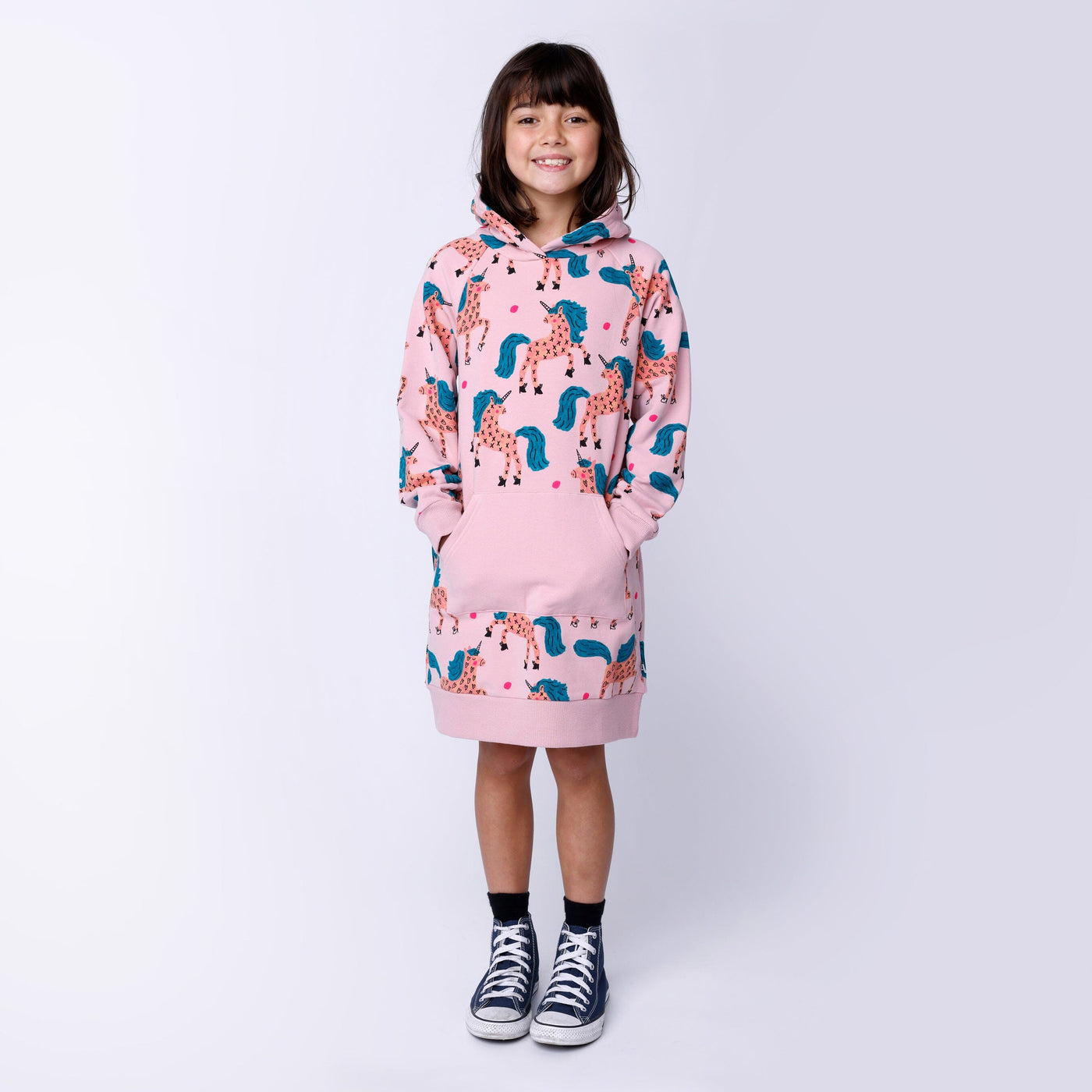 Minti Dancing Unicorns Furry Hoodie Dress - Ballet Long Sleeve Dress Minti 