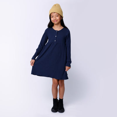 Minti Deluxe Rib Dress - Dark Blue Long Sleeve Dress Minti 