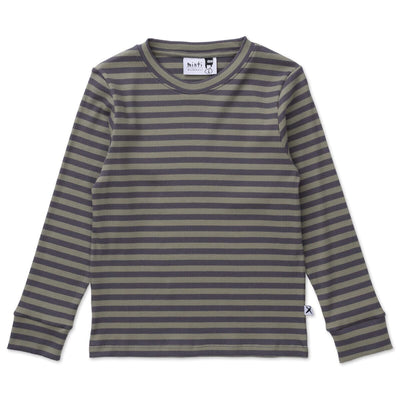 Minti Deluxe Rib Tee - Khaki/Grey Stripe Long Sleeve T-Shirt Minti 