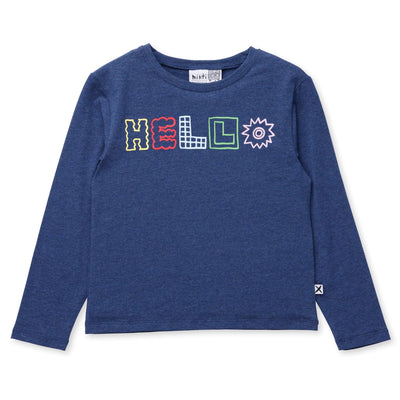 Minti Fancy Hello Tee - Dark Blue Marle Long Sleeve T-Shirt Minti 