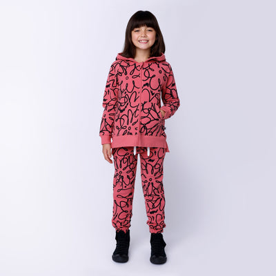 Minti Flower Outline Furry Trackies - Rose Trackpants Minti 