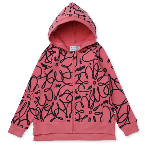 Minti Flower Outline Furry Zip Up - Rose