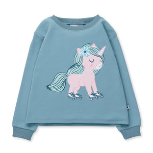 Minti Flower Unicorn Crew - Muted Green