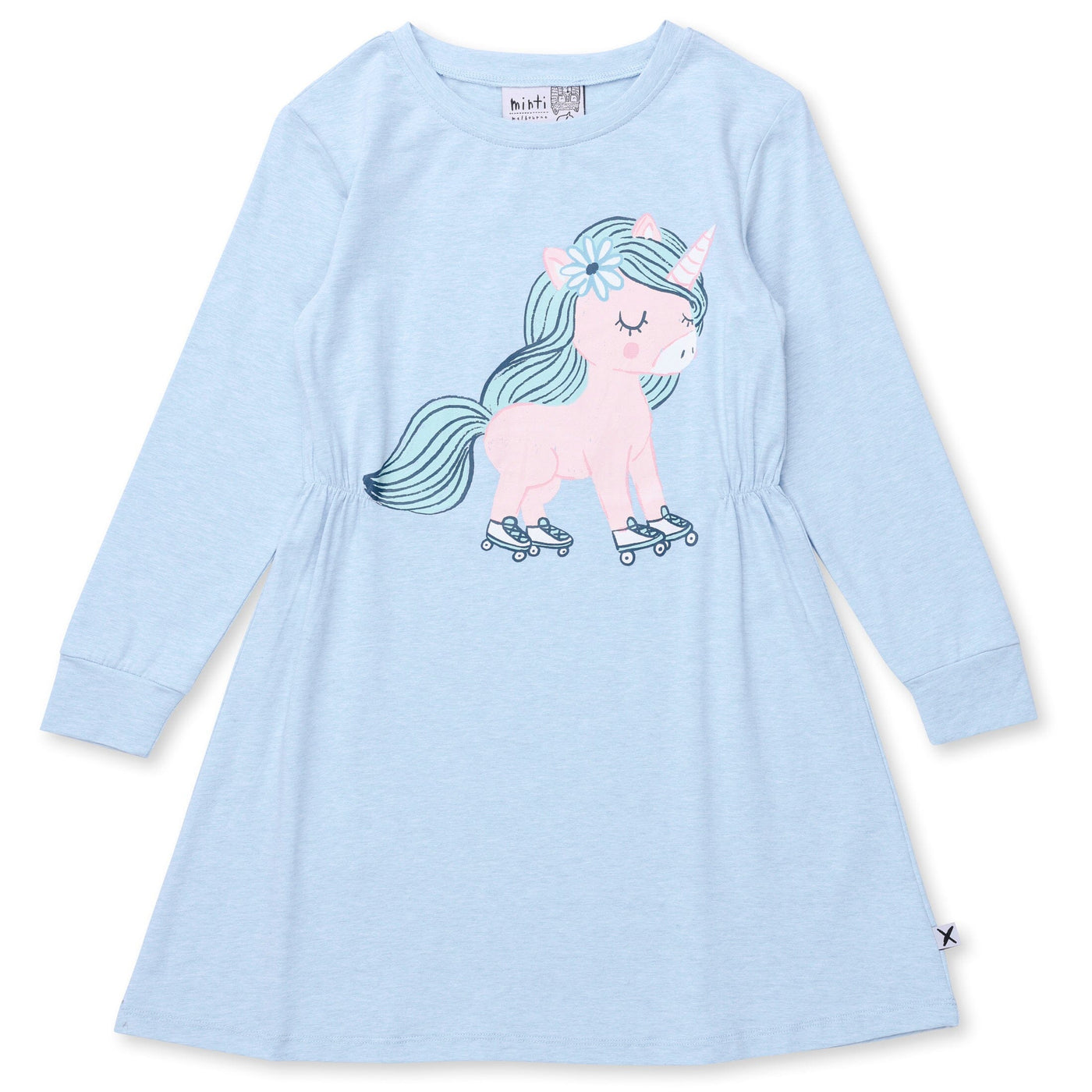 Minti Flower Unicorn Dress - Cornflower Marle Long Sleeve Dress Minti 