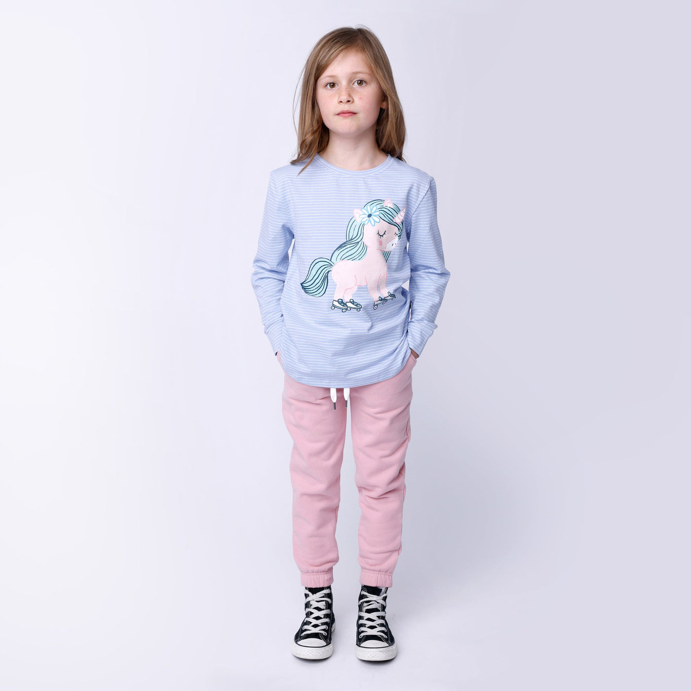 Minti Flower Unicorn Tee - Cornflower Stripe Long Sleeve T-Shirt Minti 