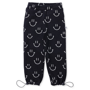 Minti Happy Face Furry Trackies - Black