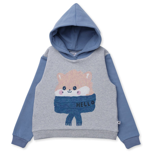 Minti Happy Hamster Furry Hood - Grey Marle/Cornflower