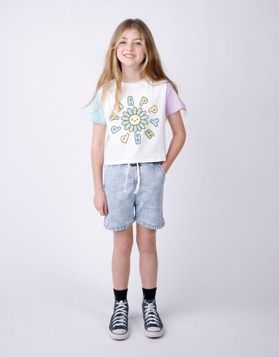 Minti - Happy Happy Cropped Tee | White/Multi Short Sleeve T-Shirt Minti 
