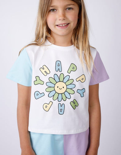 Minti - Happy Happy Cropped Tee | White/Multi Short Sleeve T-Shirt Minti 