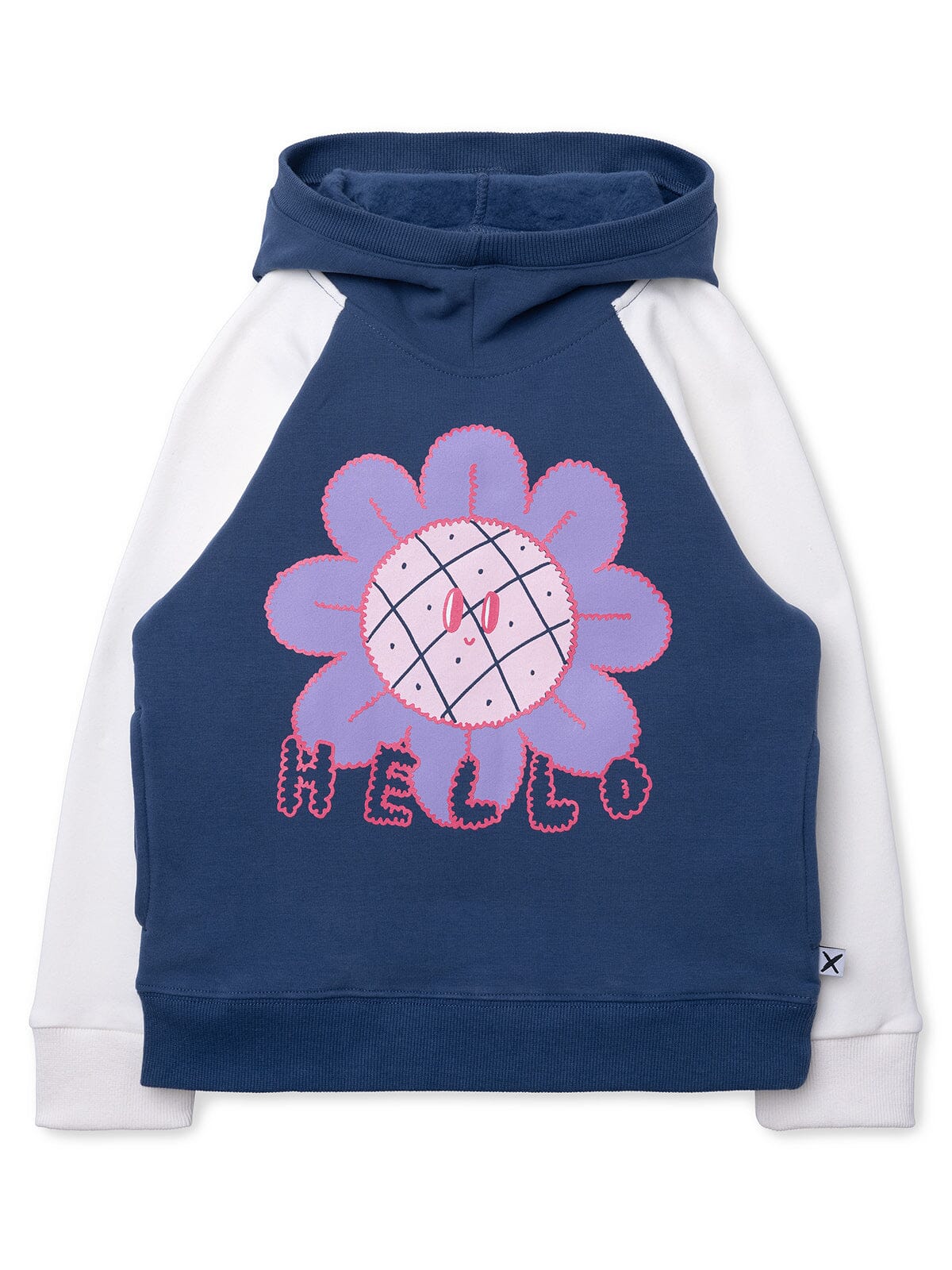 Minti Hello Bye Flower Furry Hood - Navy/Cream Hoodie Minti 