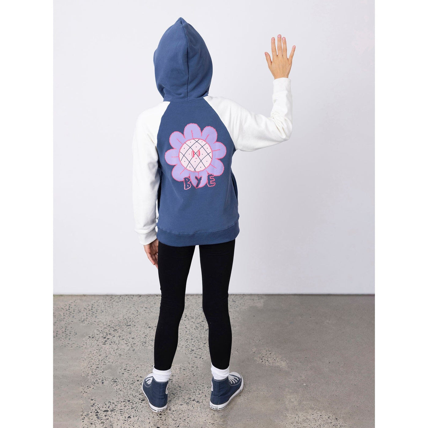 Minti Hello Bye Flower Furry Hood - Navy/Cream - PREORDER Hoodie Minti 