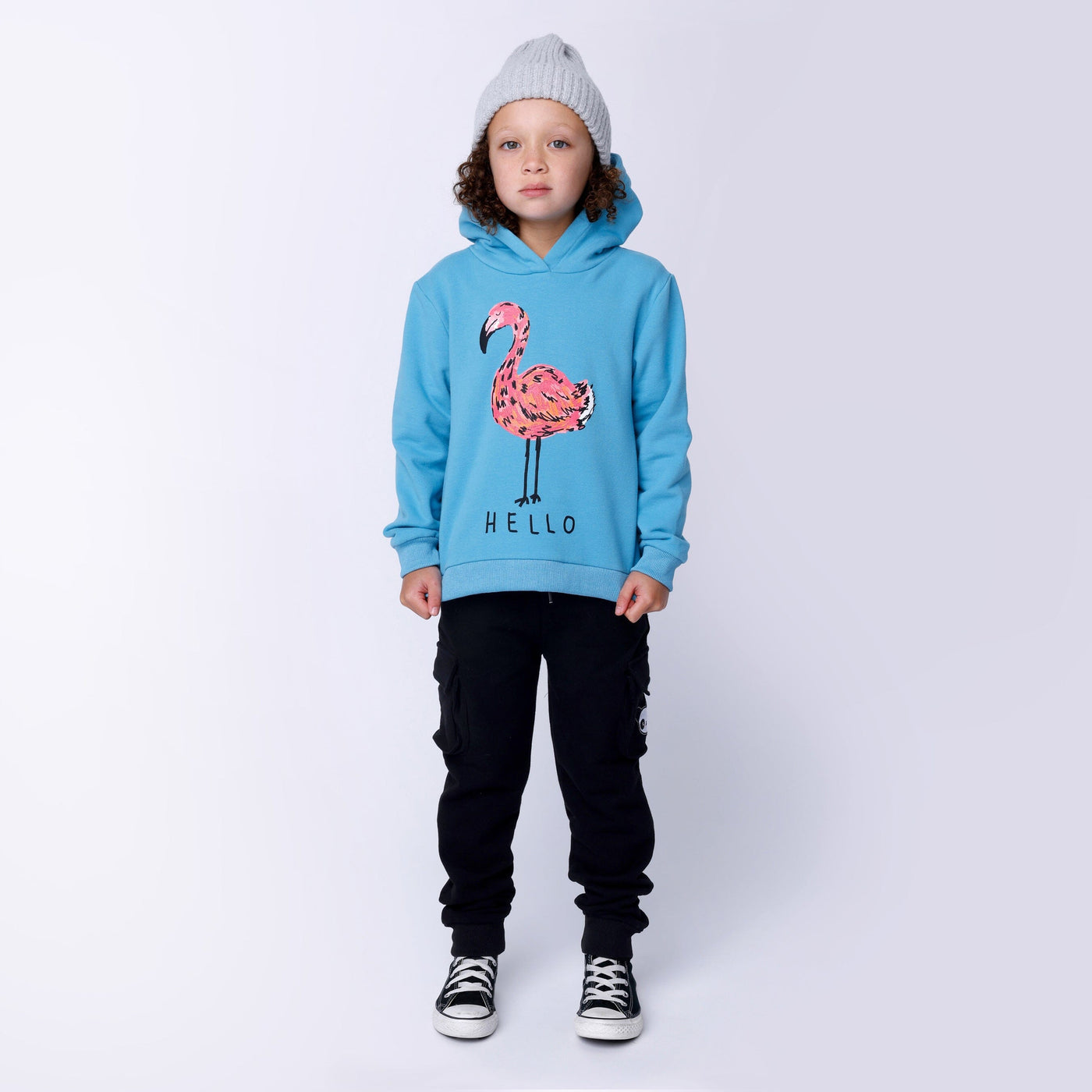 Minti Hello Flamingo Furry Hood - Aqua Hoodie Minti 