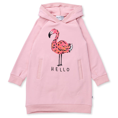 Minti Hello Flamingo Furry Hoodie Dress - Muted Pink