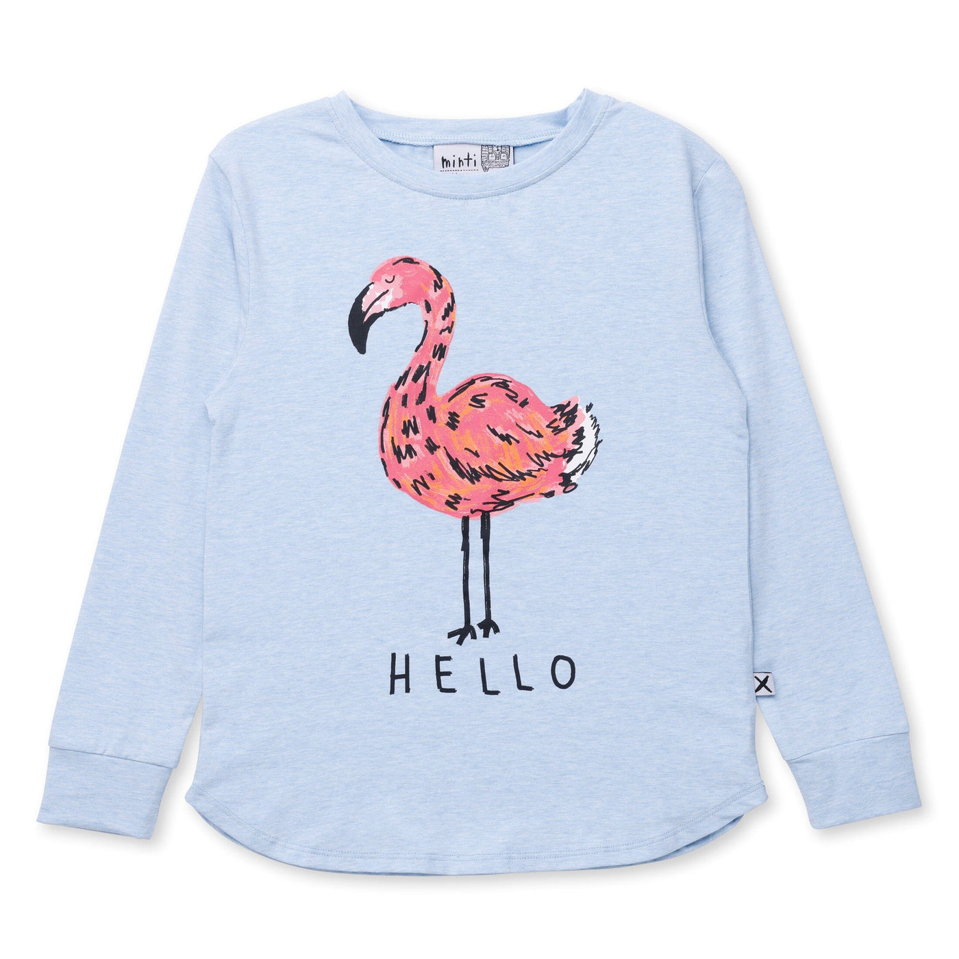 Minti Hello Flamingo Tee - Cornflower Marle Long Sleeve T-Shirt Minti 