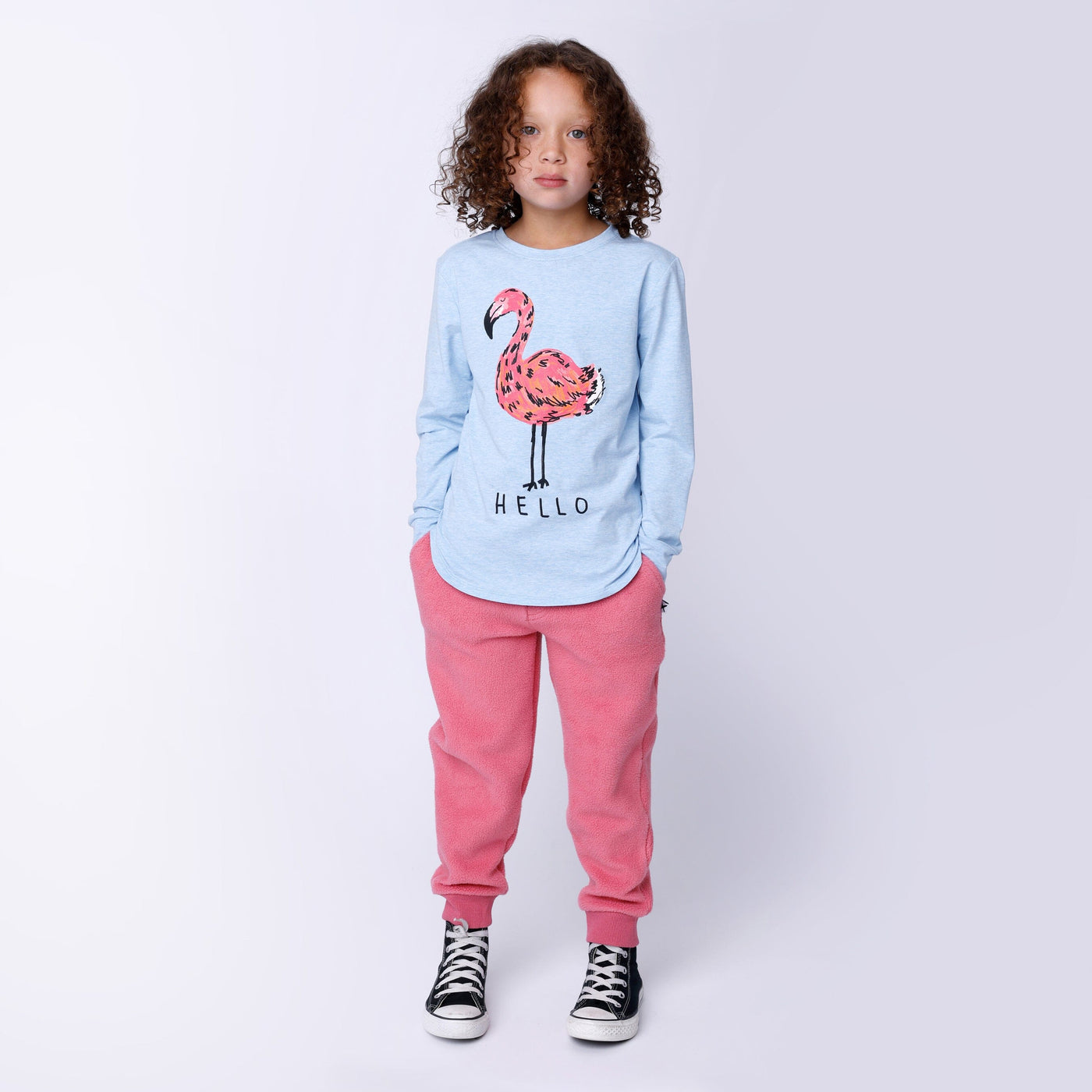 Minti Hello Flamingo Tee - Cornflower Marle Long Sleeve T-Shirt Minti 