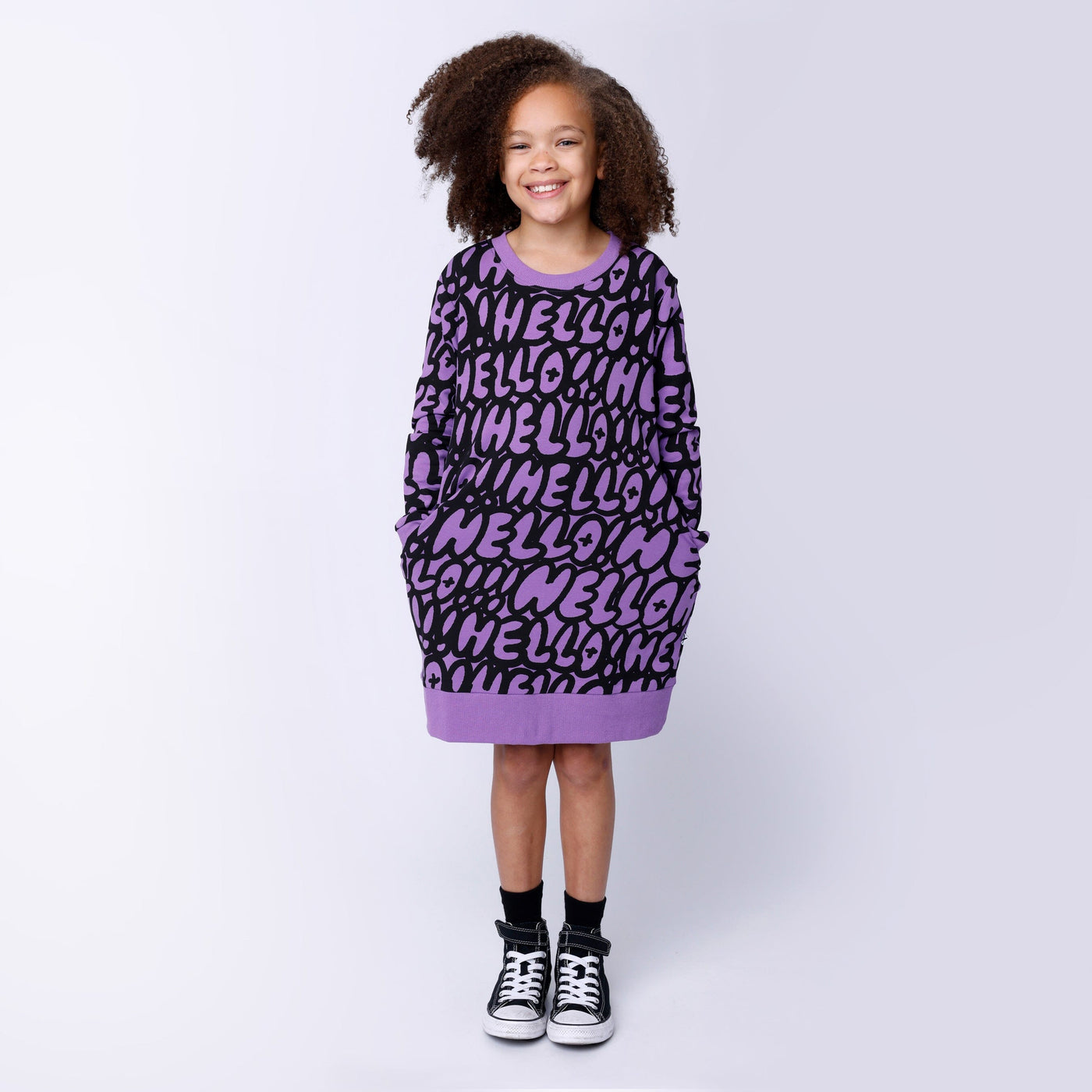 Minti Hello Hello Dress - Purple Long Sleeve Dress Minti 