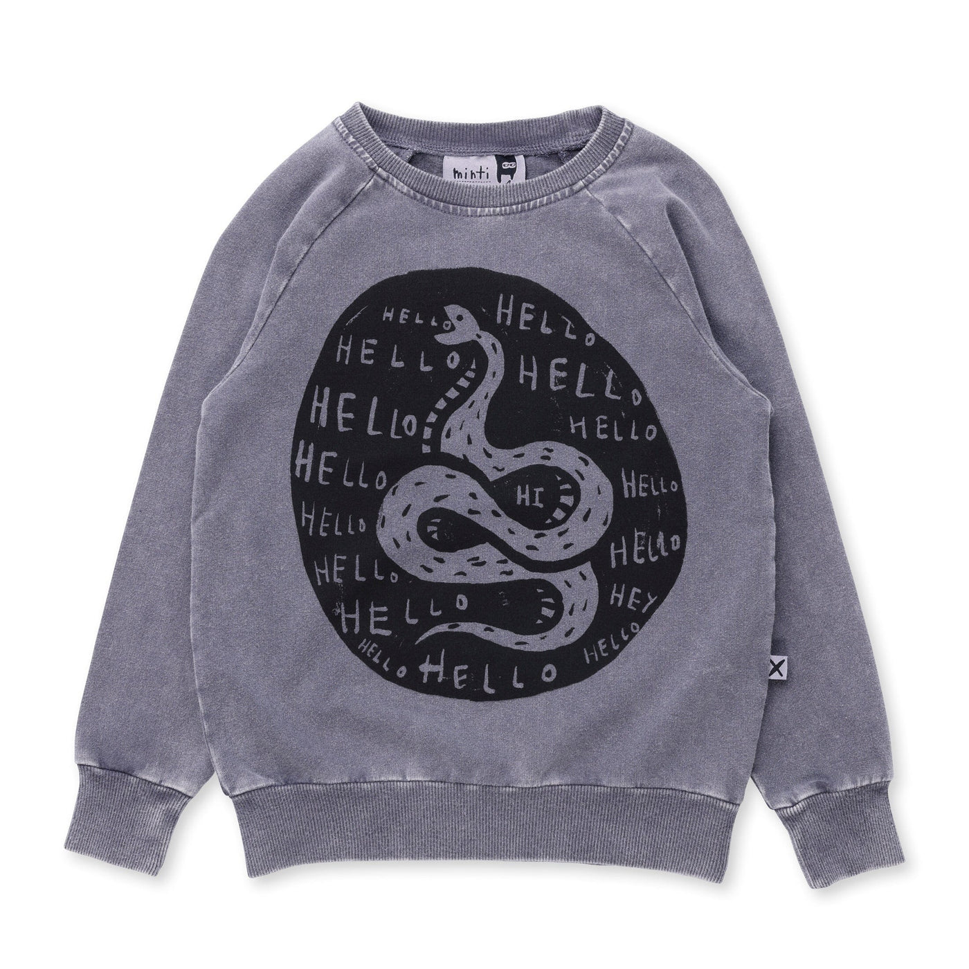 Minti Hello Snake Crew - Grey Wash Jumper Minti 