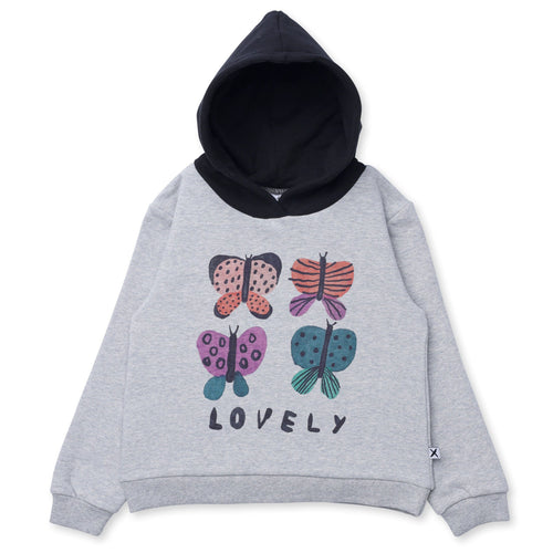 Minti Lovely Butterflies Furry Hood - Grey Marle/Black