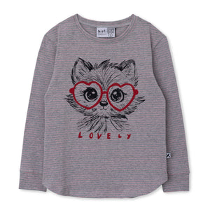 Minti Lovely Fox Tee - Grey/Ballet Stripe