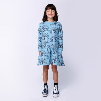 Minti Mermaid And Unicorn Furry Dress - Light Blue Long Sleeve Dress Minti 