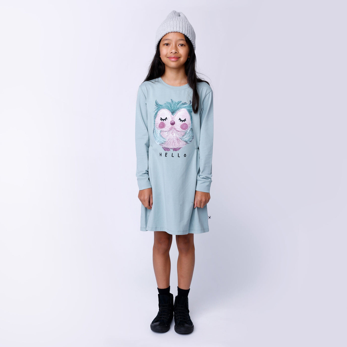 Minti Painted Owl Dress - Muted Green Long Sleeve Dress Minti 