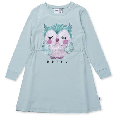 Minti Painted Owl Dress - Muted Green Long Sleeve Dress Minti 