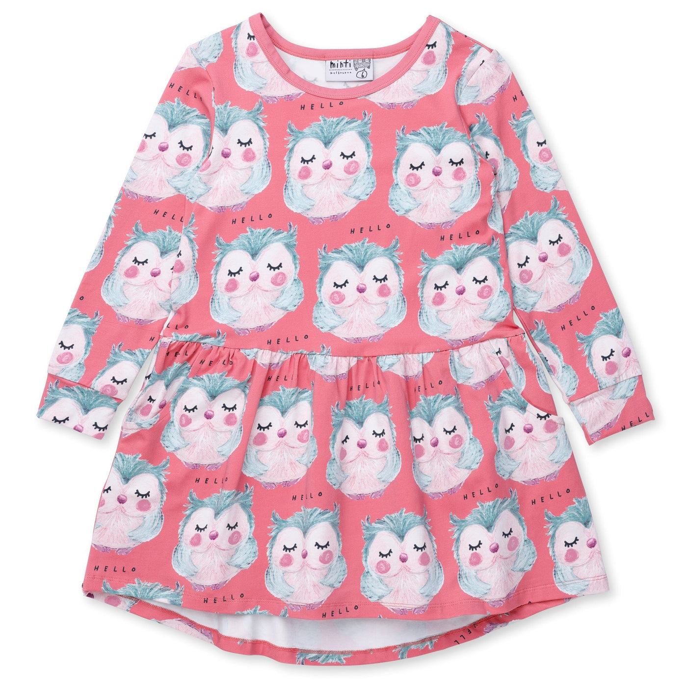 Minti Painted Owls Dress - Pink Long Sleeve Dress Minti 