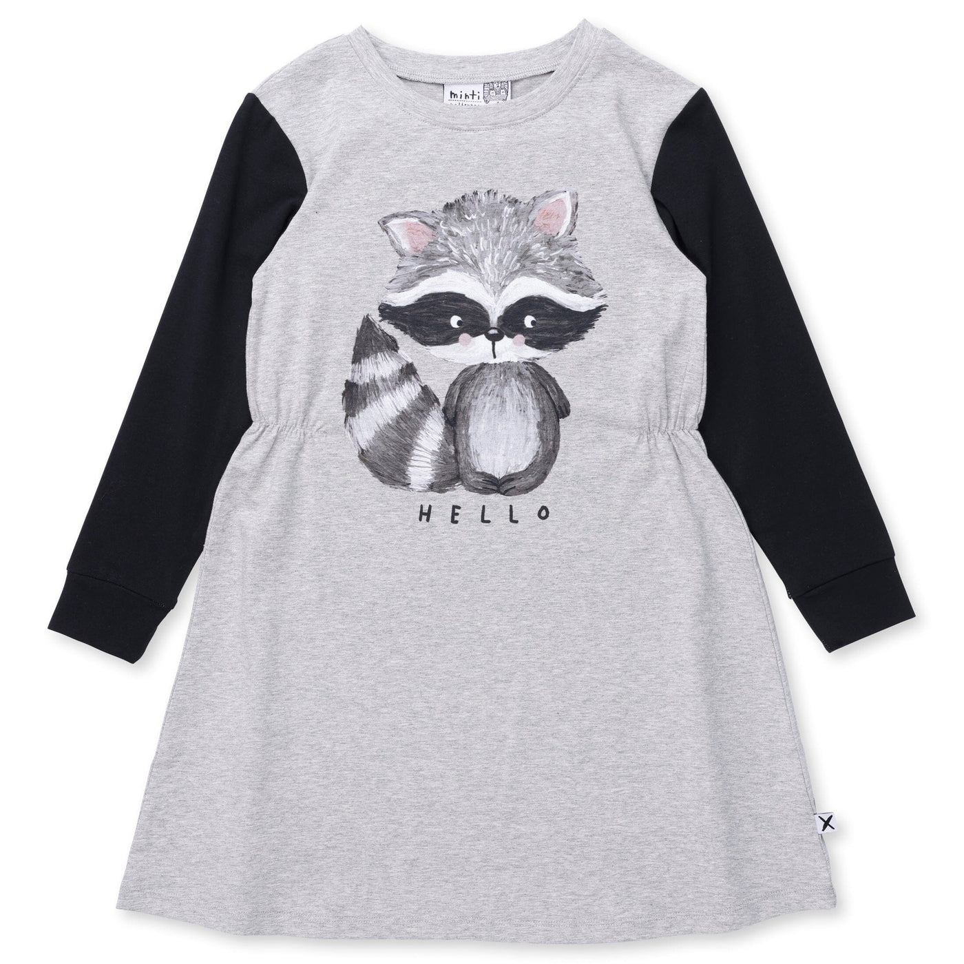 Minti Painted Raccoon Dress - Grey Marle/Black Long Sleeve Dress Minti 