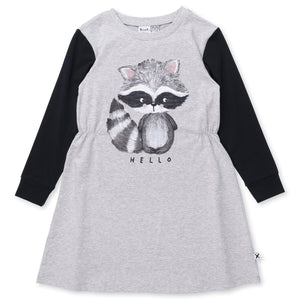 Minti Painted Raccoon Dress - Grey Marle/Black