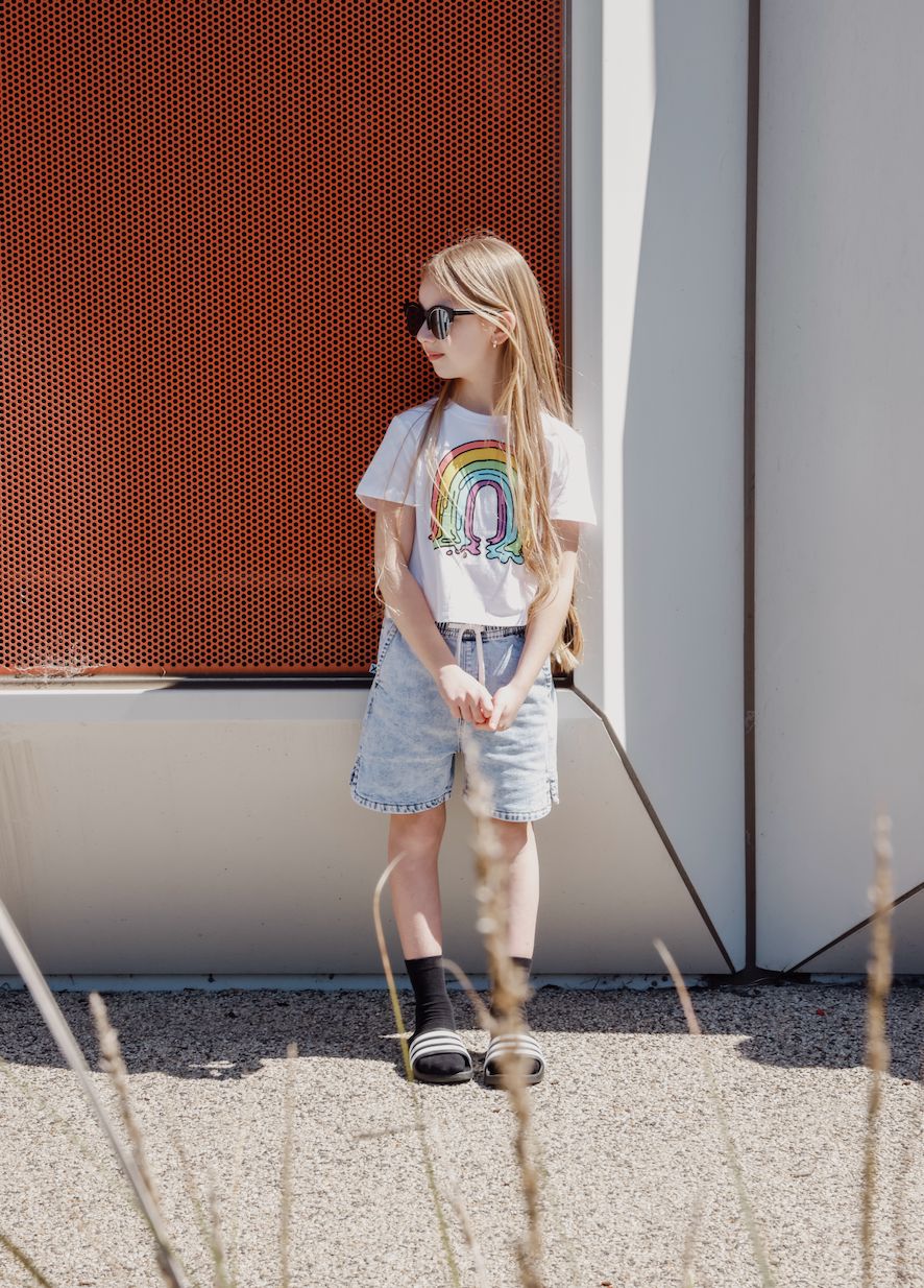 Minti - Painted Rainbow Cropped Tee | White - PREORDER Short Sleeve T-Shirt Minti 