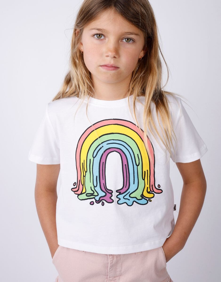 Minti - Painted Rainbow Cropped Tee | White Short Sleeve T-Shirt Minti 