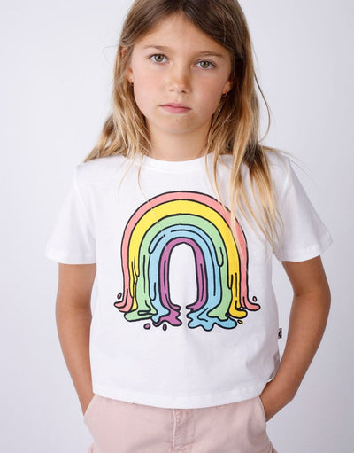 Minti - Painted Rainbow Cropped Tee | White Short Sleeve T-Shirt Minti 