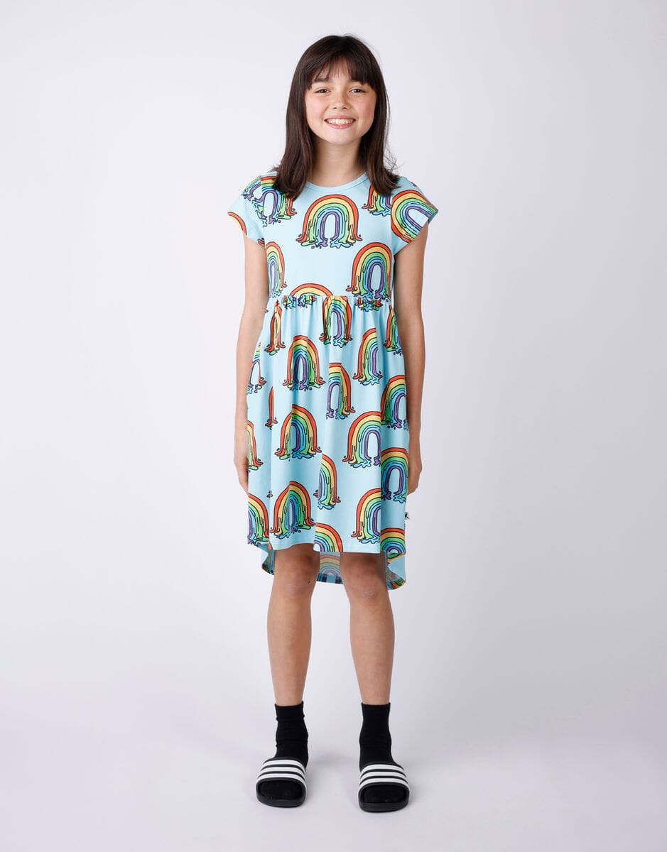 Minti - Painted Rainbow Dress | Aqua Short Sleeve Dress Minti 