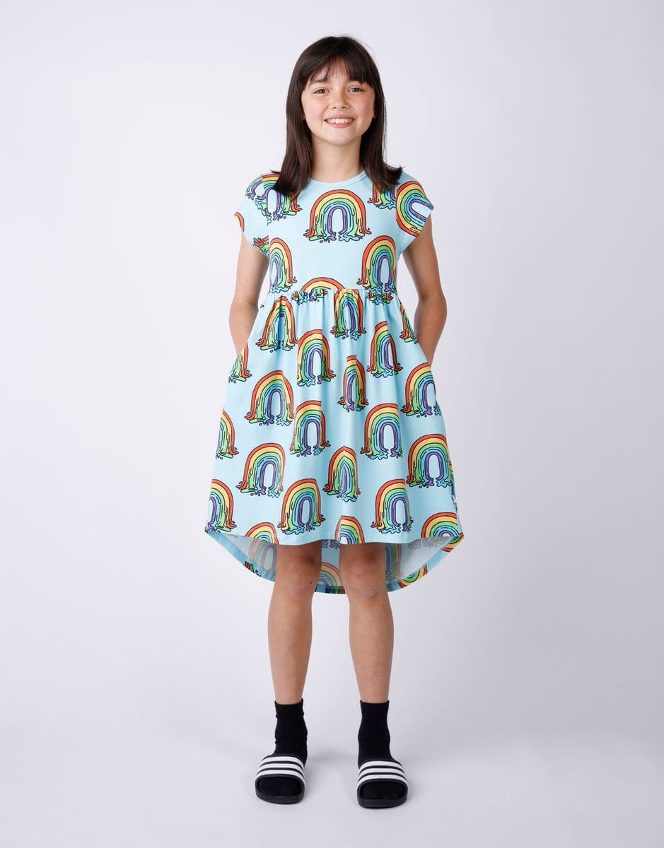 Minti - Painted Rainbow Dress | Aqua Short Sleeve Dress Minti 