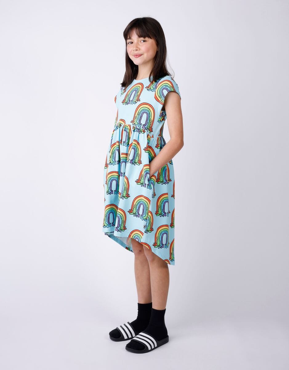 Minti - Painted Rainbow Dress | Aqua Short Sleeve Dress Minti 
