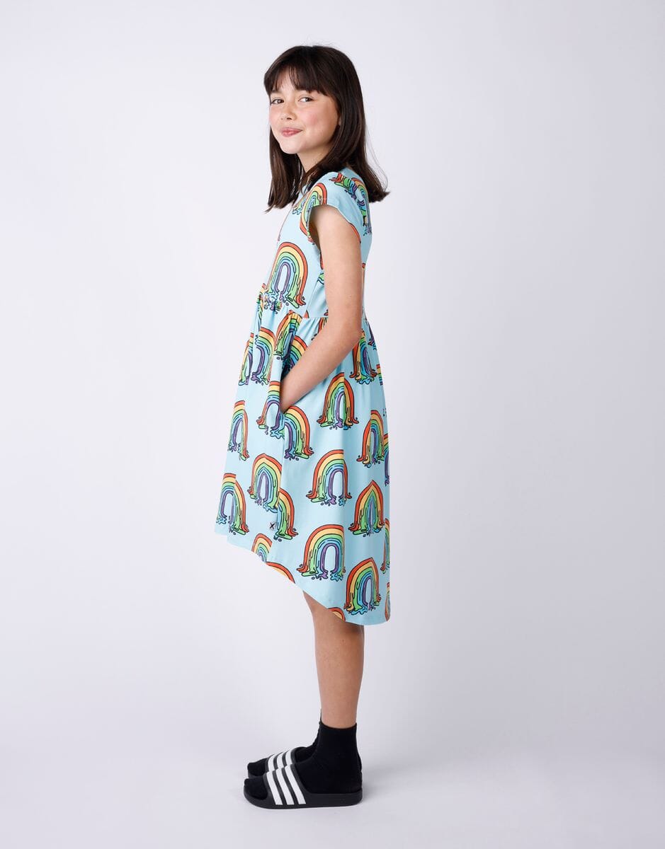 Minti - Painted Rainbow Dress | Aqua Short Sleeve Dress Minti 