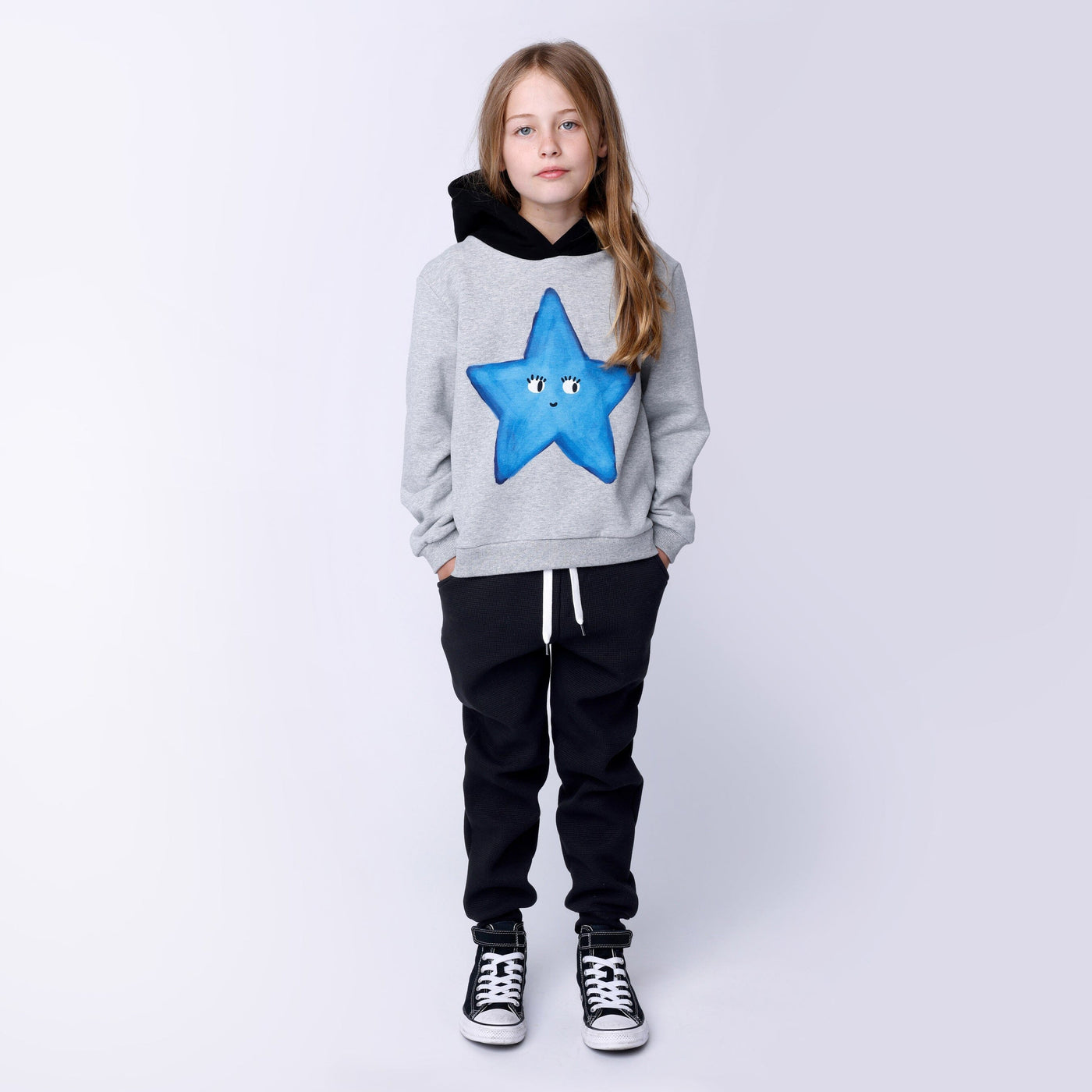 Minti Painted Star Furry Hood - Grey Marle/Black Hoodie Minti 