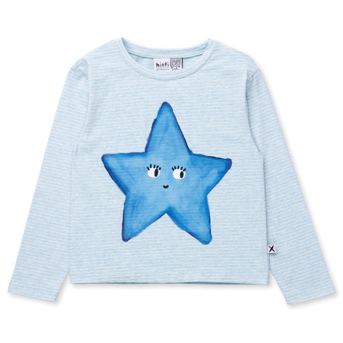 Minti Painted Star Tee - Teal Marle Stripe